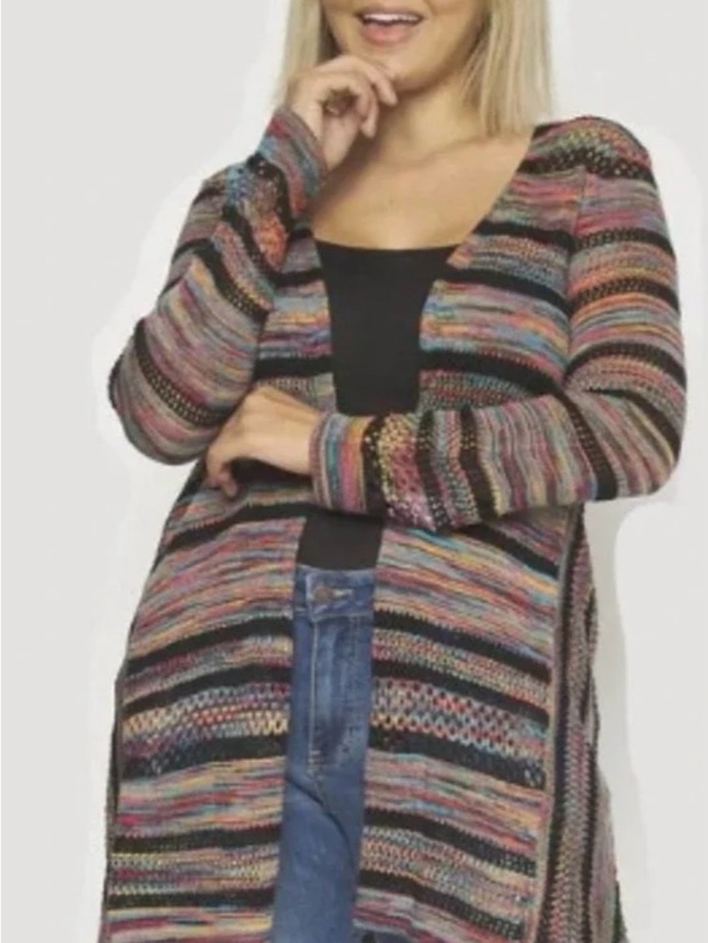 Multicolor Stripe Women's Cardigan Sweater by JohnpaulRichard XL